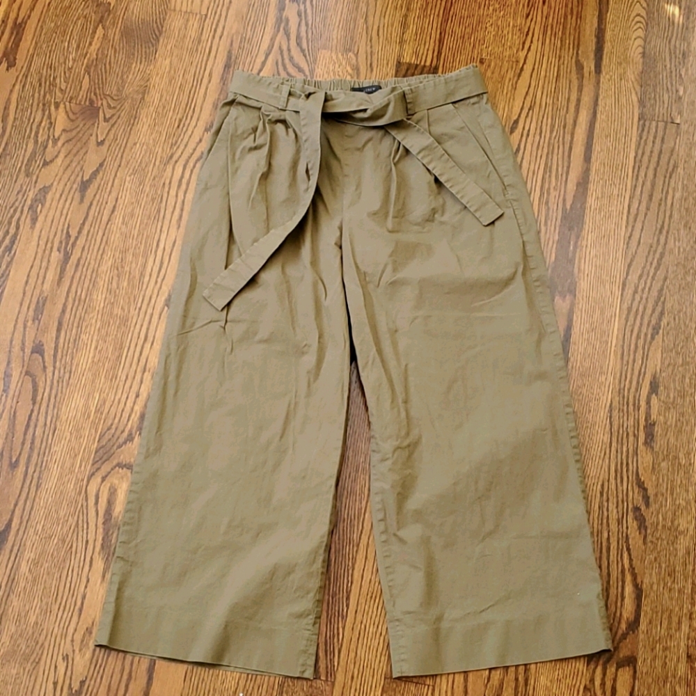 J Crew Cropped Wide Leg Pants Olive 4